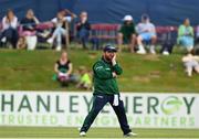 12 July 2022; Paul Stirling of Ireland reacts during the Men's One Day International match between Ireland and New Zealand at Malahide Cricket Club in Dublin. Photo by Harry Murphy/Sportsfile