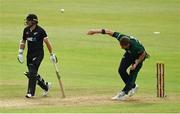 12 July 2022; Craig Young of Ireland bowls during the Men's One Day International match between Ireland and New Zealand at Malahide Cricket Club in Dublin. Photo by Harry Murphy/Sportsfile