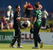 12 July 2022; Matt Henry of New Zealand shakes hands with Mark Adair of Ireland after the Men's One Day International match between Ireland and New Zealand at Malahide Cricket Club in Dublin. Photo by Harry Murphy/Sportsfile