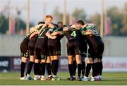 12 July 2022; Shamrock Rovers players in a huddle before the UEFA Champions League 2022/23 First Qualifying Round Second Leg match between Hibernians and Shamrock Rovers at Centenary Stadium in Ta' Qali, Malta. Photo by Domenic Aquilina/Sportsfile