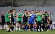 12 July 2022; Shamrock Rovers manager Stephen Bradley and his players celebrate infront of their supporters after the UEFA Champions League 2022/23 First Qualifying Round Second Leg match between Hibernians and Shamrock Rovers at Centenary Stadium in Ta' Qali, Malta. Photo by Domenic Aquilina/Sportsfile