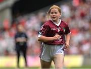 9 July 2022; Doireann Mullen, St. Benins N.S., Kilbannon, Tuam, Galway, representing Galway, during the INTO Cumann na mBunscol GAA Respect Exhibition Go Games match during half-time of the GAA Football All-Ireland Senior Championship Semi-Final match between Galway and Derry at Croke Park in Dublin. Photo by Seb Daly/Sportsfile