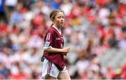 9 July 2022; Sive Flanagan, Bekan N.S., Claremorris, Mayo, representing Galway, during the INTO Cumann na mBunscol GAA Respect Exhibition Go Games match during half-time of the GAA Football All-Ireland Senior Championship Semi-Final match between Galway and Derry at Croke Park in Dublin. Photo by Seb Daly/Sportsfile