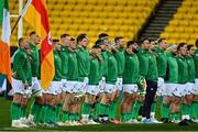 12 July 2022; Ireland players stand for the national anthem before the match between the Maori All Blacks and Ireland at the Sky Stadium in Wellington, New Zealand. Photo by Brendan Moran/Sportsfile