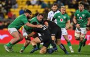 12 July 2022; Ed Byrne of Ireland, supported by teammate Tom O’Toole, is tackled by Billy Proctor and Leni Apisai of Maori All Blacks during the match between the Maori All Blacks and Ireland at the Sky Stadium in Wellington, New Zealand. Photo by Brendan Moran/Sportsfile