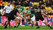 12 July 2022; Jeremy Loughman of Ireland is tackled by Ollie Norris, left, and Caleb Delany of Maori All Blacks during the match between the Maori All Blacks and Ireland at the Sky Stadium in Wellington, New Zealand. Photo by Brendan Moran/Sportsfile