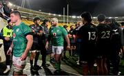 12 July 2022; Michael Bent, centre, and Nick Timoney of Ireland leave the pitch after the match between the Maori All Blacks and Ireland at the Sky Stadium in Wellington, New Zealand. Photo by Brendan Moran/Sportsfile
