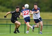 8 July 2022; Kevin Loane of New York in action against Seán Doyle of Warwickshire during the GAA Football All-Ireland Junior Championship Semi-Final match between New York and Warwickshire at the GAA National Games Development Centre in Abbotstown, Dublin. Photo by Stephen McCarthy/Sportsfile