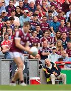 9 July 2022; A steward watches on a Shane Walsh of Galway lines up a free during the GAA Football All-Ireland Senior Championship Semi-Final match between Derry and Galway at Croke Park in Dublin. Photo by Stephen McCarthy/Sportsfile