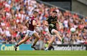 9 July 2022; Derry goalkeeper Odhran Lynch in action against Johnny Heaney of Galway during the GAA Football All-Ireland Senior Championship Semi-Final match between Derry and Galway at Croke Park in Dublin. Photo by Stephen McCarthy/Sportsfile