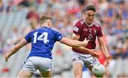 9 July 2022; Sam Duncan of Westmeath in action against Paddy Lynch of Cavan during the Tailteann Cup Final match between Cavan and Westmeath at Croke Park in Dublin. Photo by Seb Daly/Sportsfile