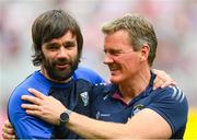 9 July 2022; Westmeath manager Jack Cooney and Cavan selector Ryan McMenamin, left, after the Tailteann Cup Final match between Cavan and Westmeath at Croke Park in Dublin. Photo by Stephen McCarthy/Sportsfile