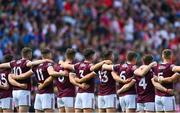 9 July 2022; Galway players stand for the playing of the National Anthem before the GAA Football All-Ireland Senior Championship Semi-Final match between Derry and Galway at Croke Park in Dublin. Photo by Stephen McCarthy/Sportsfile