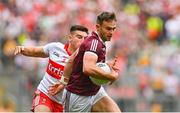 9 July 2022; Cillian McDaid of Galway in action against Conor Doherty of Derry during the GAA Football All-Ireland Senior Championship Semi-Final match between Derry and Galway at Croke Park in Dublin. Photo by Seb Daly/Sportsfile