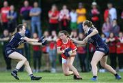 13 July 2022; Amy McKennedy of Cork in action against Rebecca Nolan, left and Ellen Leddy Doyle of Dublin during the 2022 All-Ireland U16 A Final between Cork and Dublin at Cahir GAA Club, Co. Tipperary. Photo by George Tewkesbury/Sportsfile