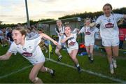 13 July 2022; Kildare players, from left, Aoife Murnane, Eimear Behan, Abi Whelan, Abaigh Cahill and Tara Rafferty celebrate as the final whistle is blown after the 2022 All-Ireland U16 B Final between Kildare and Tipperary at Crettyard, Co. Laois. Photo by Ray McManus/Sportsfile