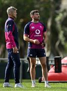 14 July 2022; Hugo Keenan, right, and defence coach Simon Easterby during Ireland rugby squad training at Jerry Collins Stadium in Porirua, New Zealand. Photo by Brendan Moran/Sportsfile