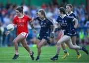 13 July 2022; Deirdre Cronin of Cork in action against Tessa Lambe, centre, and Rebecca Nolan of Dublin during the 2022 All-Ireland U16 A Final between Cork and Dublin at Cahir GAA Club, Co. Tipperary. Photo by George Tewkesbury/Sportsfile