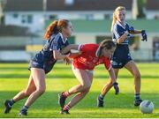 13 July 2022; Amy Sheppard of Cork in action against Siobhán Birnie, left and Ellie Doyle of Dublin during the 2022 All-Ireland U16 A Final between Cork and Dublin at Cahir GAA Club, Co. Tipperary. Photo by George Tewkesbury/Sportsfile