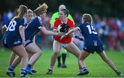 13 July 2022; Sinead Hurley of Cork in action against Aisling Moran, left, Ellen Leddy Doyle and Tessa Lambe of Dublin, right, during the 2022 All-Ireland U16 A Final between Cork and Dublin at Cahir GAA Club, Co. Tipperary. Photo by George Tewkesbury/Sportsfile