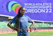 14 July 2022; Rhasidat Adeleke of Ireland stands for a portrait during the official training session before the World Athletics Championships at Hayward Field in Eugene, Oregon, USA. Photo by Sam Barnes/Sportsfile