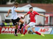 14 July 2022; Aidan Keena of Sligo Rovers in action against David Edwards of Bala Town during the UEFA Europa Conference League 2022/23 First Qualifying Round Second Leg match between Sligo Rovers and Bala Town at The Showgrounds in Sligo. Photo by Stephen McCarthy/Sportsfile
