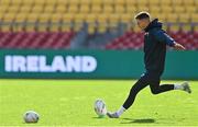 15 July 2022; Captain Jonathan Sexton practices his kicking during the Ireland rugby captain's run at Sky Stadium in Wellington, New Zealand. Photo by Brendan Moran/Sportsfile