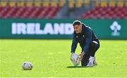 15 July 2022; Captain Jonathan Sexton practices his kicking during the Ireland rugby captain's run at Sky Stadium in Wellington, New Zealand. Photo by Brendan Moran/Sportsfile
