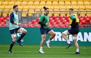 15 July 2022; Ireland players, from left, James Ryan, James Lowe and Gavin Coombes during their captain's run at Sky Stadium in Wellington, New Zealand. Photo by Brendan Moran/Sportsfile