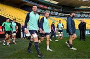 15 July 2022; Ireland players, from left, Dave Heffernan, Cian Prendergast, James Ryan, Finlay Bealham and Tom O’Toole arrive for their captain's run at Sky Stadium in Wellington, New Zealand. Photo by Brendan Moran/Sportsfile