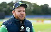 15 July 2022; Paul Stirling of Ireland is interviewed before the Men's One Day International match between Ireland and New Zealand at Malahide Cricket Club in Dublin. Photo by Seb Daly/Sportsfile