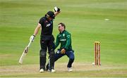 15 July 2022; Andrew McBrine of Ireland collides with Martin Guptill of New Zealand during the Men's One Day International match between Ireland and New Zealand at Malahide Cricket Club in Dublin. Photo by Seb Daly/Sportsfile