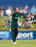 15 July 2022; Curtis Campher of Ireland appeals for a wicket during the Men's One Day International match between Ireland and New Zealand at Malahide Cricket Club in Dublin. Photo by Seb Daly/Sportsfile