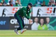 15 July 2022; George Dockrell of Ireland fields the ball during the Men's One Day International match between Ireland and New Zealand at Malahide Cricket Club in Dublin. Photo by Seb Daly/Sportsfile