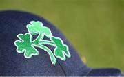15 July 2022; A detailed view of the Ireland crest before the Men's One Day International match between Ireland and New Zealand at Malahide Cricket Club in Dublin. Photo by Seb Daly/Sportsfile