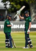 15 July 2022; Harry Tector of Ireland, right, acknowledges the crowd after after bringing up his half-century during the Men's One Day International match between Ireland and New Zealand at Malahide Cricket Club in Dublin. Photo by Seb Daly/Sportsfile