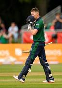 15 July 2022; Harry Tector of Ireland celebrates after bringing up his century during the Men's One Day International match between Ireland and New Zealand at Malahide Cricket Club in Dublin. Photo by Seb Daly/Sportsfile
