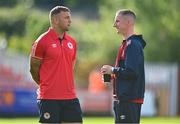 15 July 2022; Paddy Barrett, left, and Ian Bermingham of St Patrick's Athletic before the SSE Airtricity League Premier Division match between St Patrick's Athletic and Dundalk at Richmond Park in Dublin. Photo by Ben McShane/Sportsfile