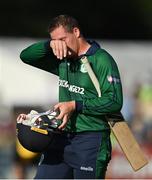15 July 2022; Ireland batsman Graham Hume after his side's defeat in the Men's One Day International match between Ireland and New Zealand at Malahide Cricket Club in Dublin. Photo by Seb Daly/Sportsfile