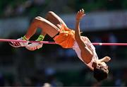 15 July 2022; Sanghyeok Woo of Korea competing in the men's high jump qualification during day one of the World Athletics Championships at Hayward Field in Eugene, Oregon, USA. Photo by Sam Barnes/Sportsfile