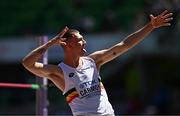 15 July 2022; Thomas Carmoy of Belgium celebrates a clearance whilst competing in the men's high jump qualification during day one of the World Athletics Championships at Hayward Field in Eugene, Oregon, USA. Photo by Sam Barnes/Sportsfile