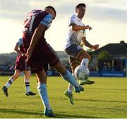 15 July 2022; Ryan Cassidy of Bohemians attempts to block Luke Heeney of Drogheda United clearance during the SSE Airtricity League Premier Division match between Drogheda United and Bohemians at Head in the Game Park in Drogheda, Co Louth. Photo by George Tewkesbury/Sportsfile