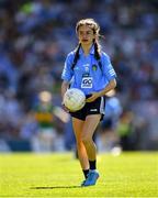 10 July 2022; Heidi Murray, St.Manchans N.S., Tubber, Moate, Offaly, representing Dublin, during the INTO Cumann na mBunscol GAA Respect Exhibition Go Games at the GAA Football All-Ireland Senior Championship Semi-Final match between Dublin and Kerry at Croke Park in Dublin. Photo by Ray McManus/Sportsfile
