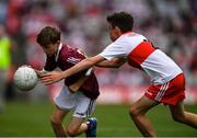 9 July 2022; Aaron Mullally, Murrintown N.S., Murrintown, Wexford, representing Galway and Ruairí Smith, Killygarry N.S., Killygarry, Cavan, representing Derry during the INTO Cumann na mBunscol GAA Respect Exhibition Go Games at half-time of the GAA Football All-Ireland Senior Championship Semi-Final match between Galway and Derry at Croke Park in Dublin. Photo by Ray McManus/Sportsfile