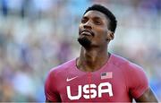 15 July 2022; Fred Kerley of USA after winning his heat of the men's 100m during day one of the World Athletics Championships at Hayward Field in Eugene, Oregon, USA. Photo by Sam Barnes/Sportsfile