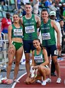15 July 2022; The Ireland 4x400m mixed relay team, from left, Sophie Becker, Jack Raftery, Sharlene Mawdsley and Chris O'Donnell after finishing eighth in the 4x400m mixed relay final during day one of the World Athletics Championships at Hayward Field in Eugene, Oregon, USA. Photo by Sam Barnes/Sportsfile