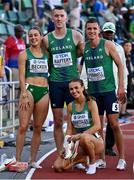 15 July 2022; The Ireland 4x400m mixed relay team, from left, Sophie Becker, Jack Raftery, Sharlene Mawdsley and Chris O'Donnell after finishing eighth in the 4x400m mixed relay final during day one of the World Athletics Championships at Hayward Field in Eugene, Oregon, USA. Photo by Sam Barnes/Sportsfile