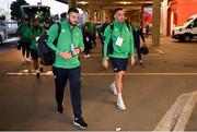16 July 2022; Robbie Henshaw, left, and Jack Conan of Ireland arrive before the Steinlager Series match between the New Zealand and Ireland at Sky Stadium in Wellington, New Zealand. Photo by Brendan Moran/Sportsfile