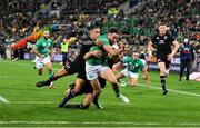 16 July 2022; Hugo Keenan of Ireland on his way to scoring his side's second try during the Steinlager Series match between the New Zealand and Ireland at Sky Stadium in Wellington, New Zealand. Photo by Brendan Moran/Sportsfile