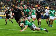 16 July 2022; Robbie Henshaw of Ireland scores his side's third try during the Steinlager Series match between the New Zealand and Ireland at Sky Stadium in Wellington, New Zealand. Photo by Brendan Moran/Sportsfile